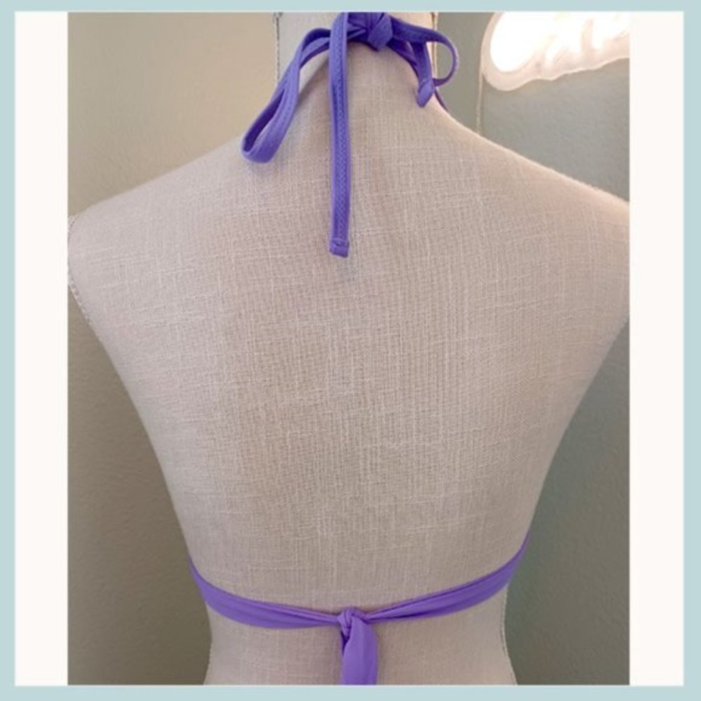 Purple Heart Glitter Bikini Top Size M/L, Triangle Bikini Top with Heart Pin - Picture 5 of 7